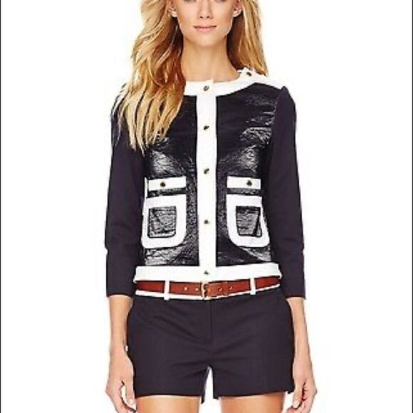 Michael Kors leatherette Cropped Blazer Navy 2 - Picture 12 of 12